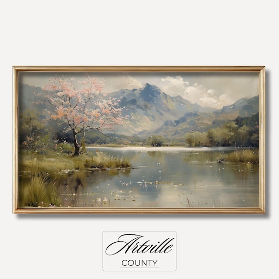 Japanese Mountain Landscape Tv Art Frame Tv Art Vintage Lake Oil Painting Panoramic Landscape Art Aesthetic Background Smart Tv