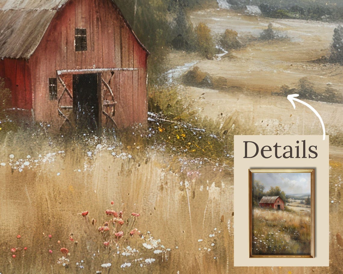 Vintage Barn Oil Painting Cottagecore Art Farmhouse Wall Art Countryside Oil Painting Autumn Field Art Landscape Painting - Image 2