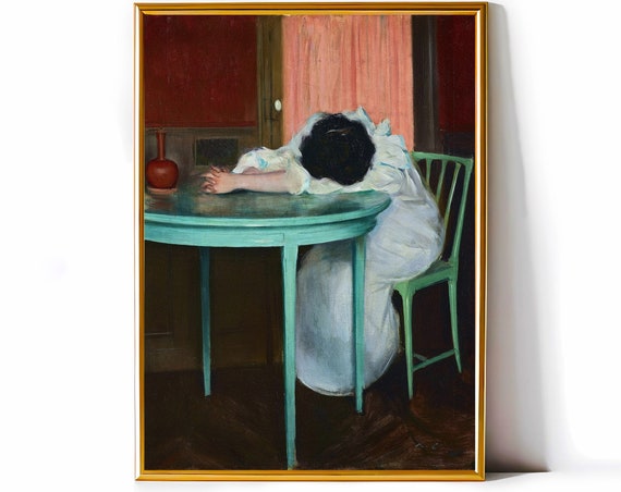 Vintage Wall Art Tired Woman Living Room Posters Classic Decor Antique
