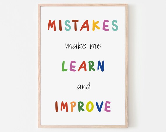 Mistakes Make Me Learn and Improve Colorful Kids Affirmation Poster