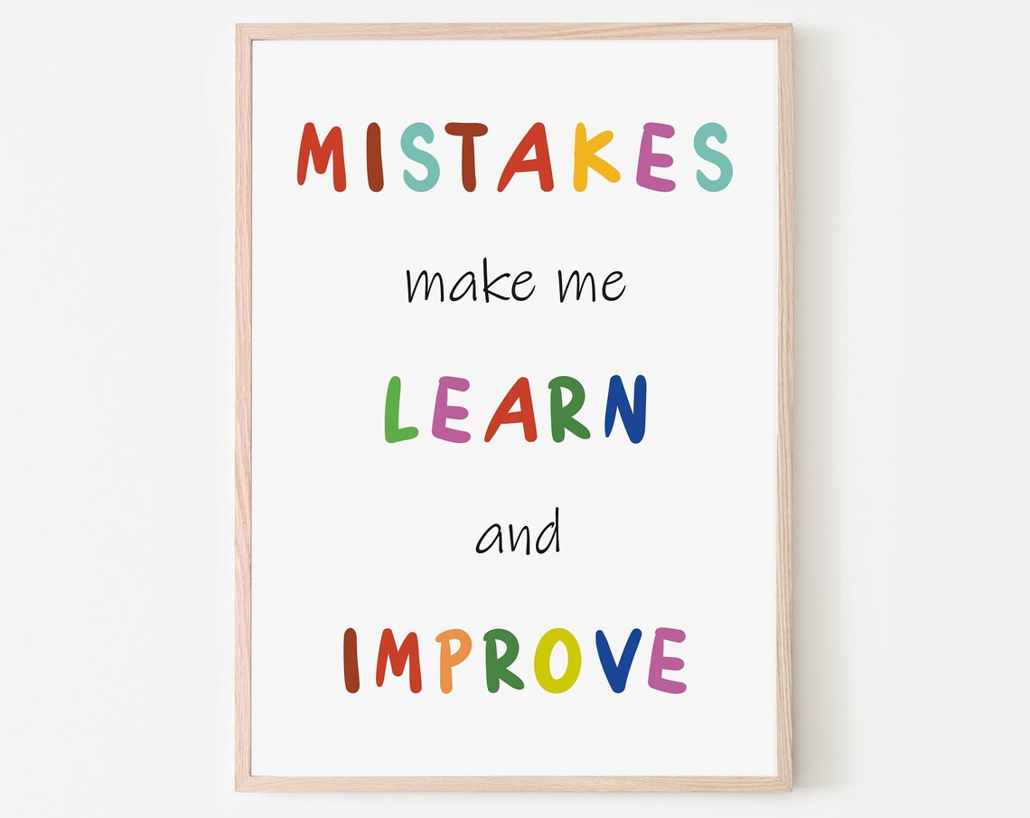 Mistakes Make Me Learn and Improve Colorful Kids Affirmation Poster