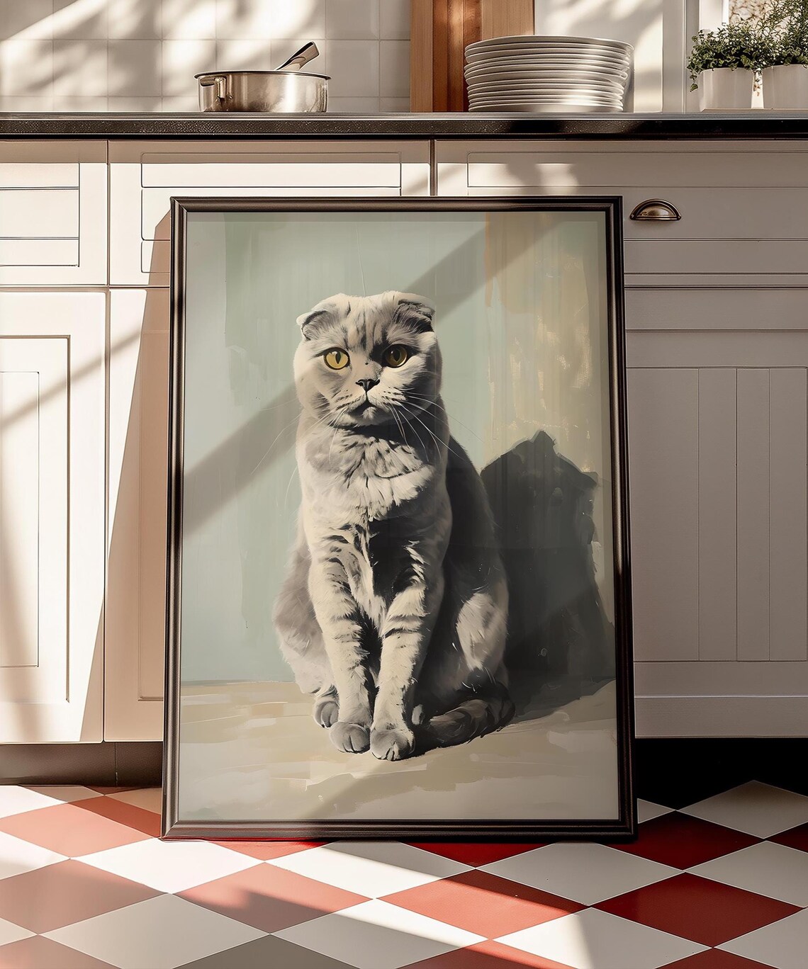 Scottish Fold Cat Portrait, Farmhouse Decor