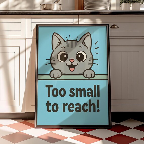 Gray Kitten Cat Poster, Whimsical Psychedelic Art