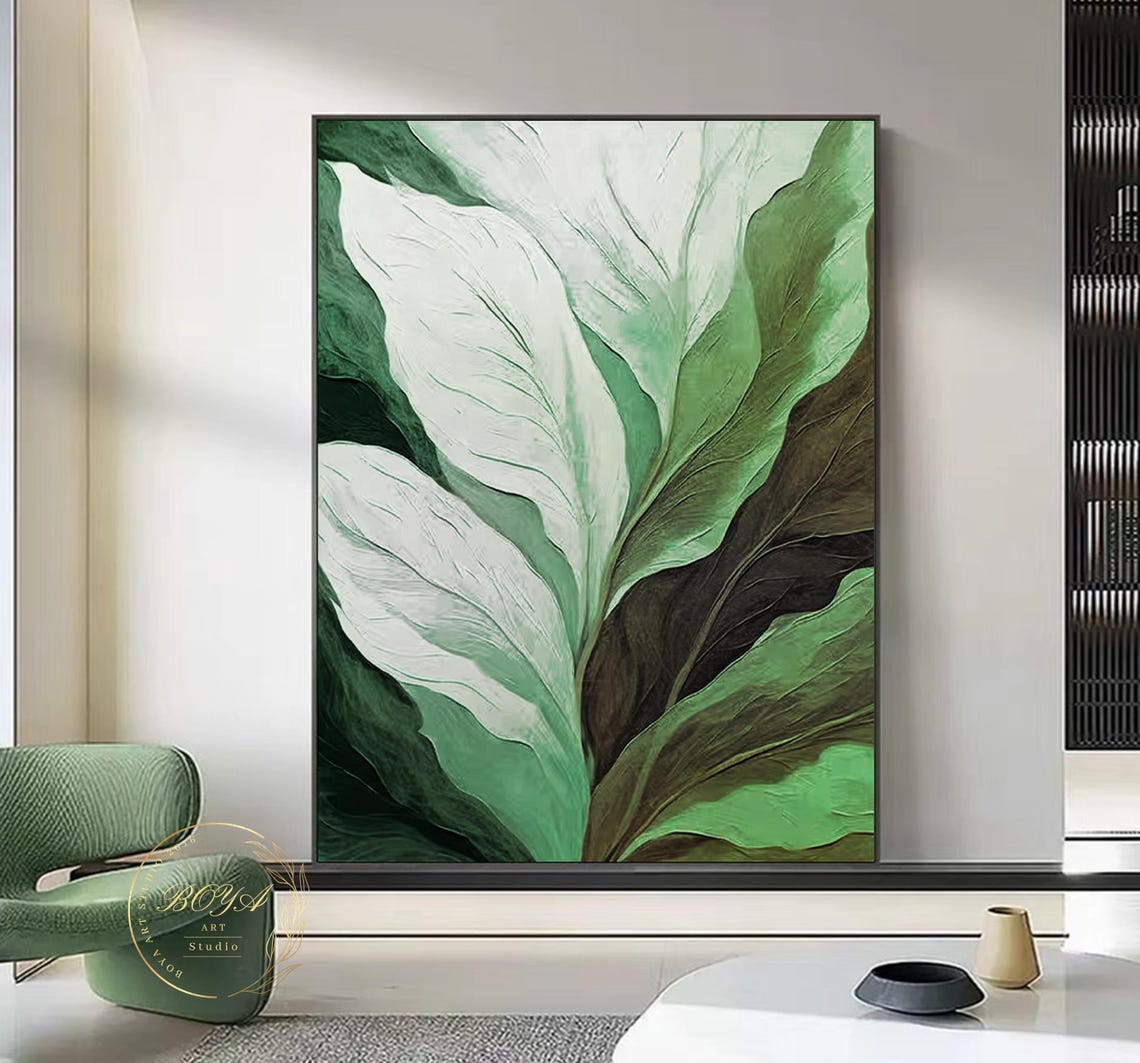 Dramatic Dark Green 3D Textured Relief Leaves Abstract Poster - Image 5