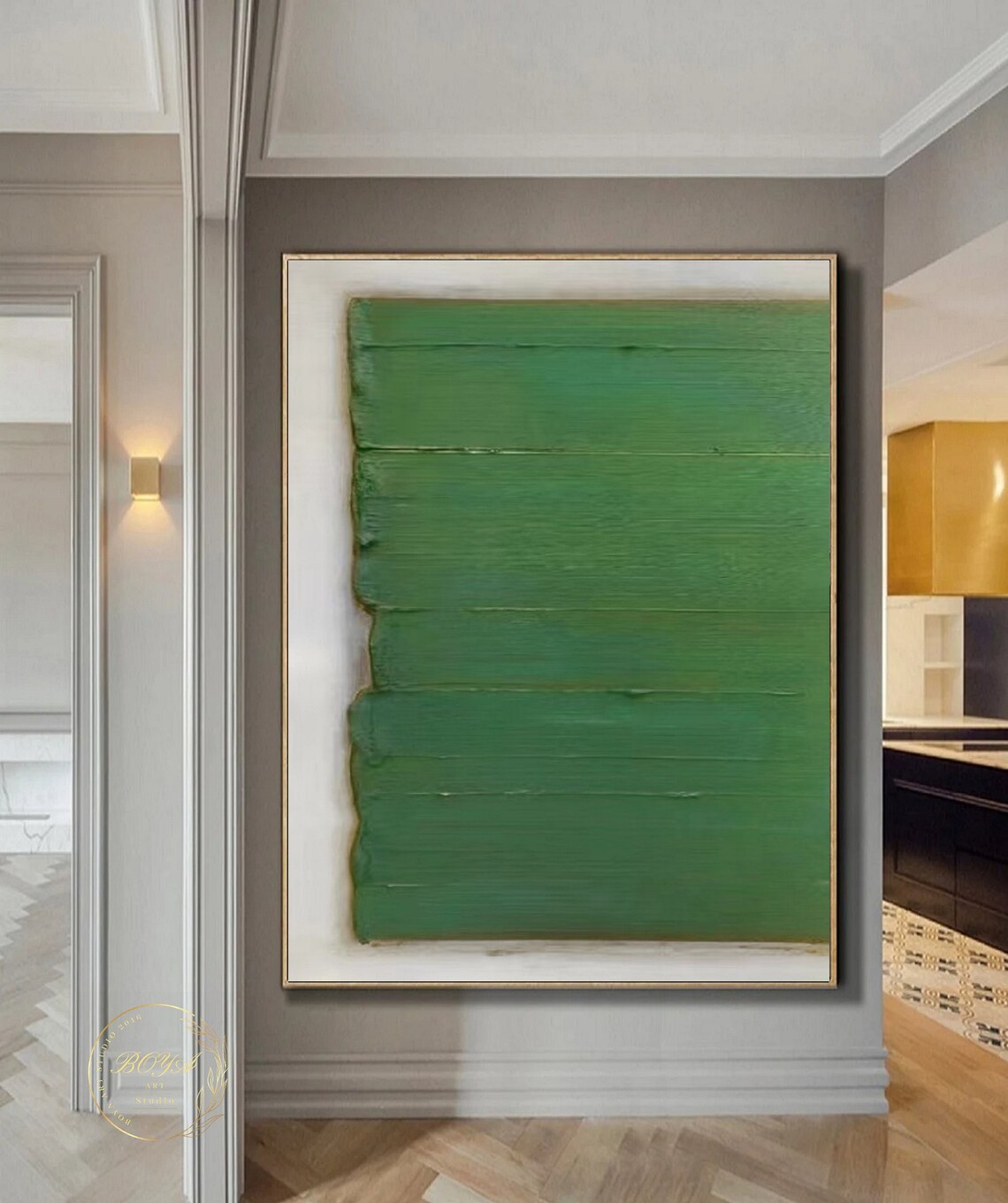 Green Abstract Oil Painting, Minimalist Art Print - Image 4