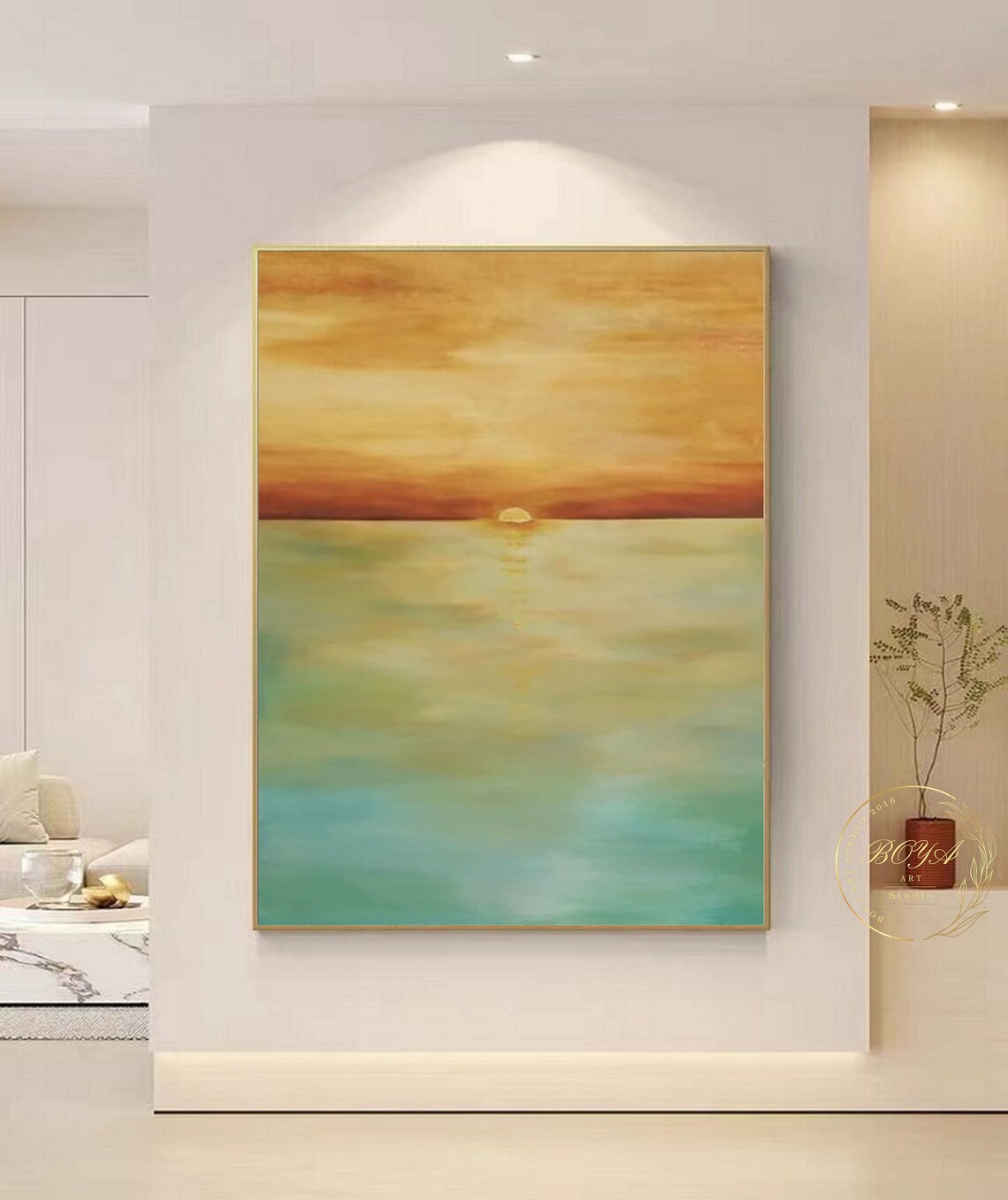 Sunset Abstract Seascape Art Print, Green Sea - Image 2