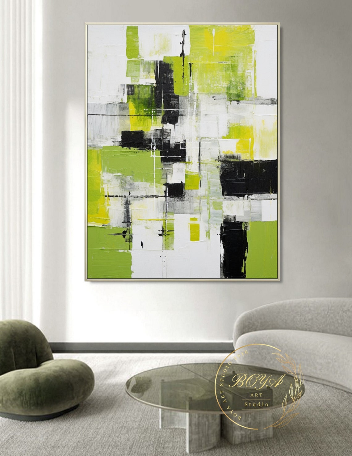 Electric Lime Green Black and White Bold Blocks Abstract Poster - Image 5