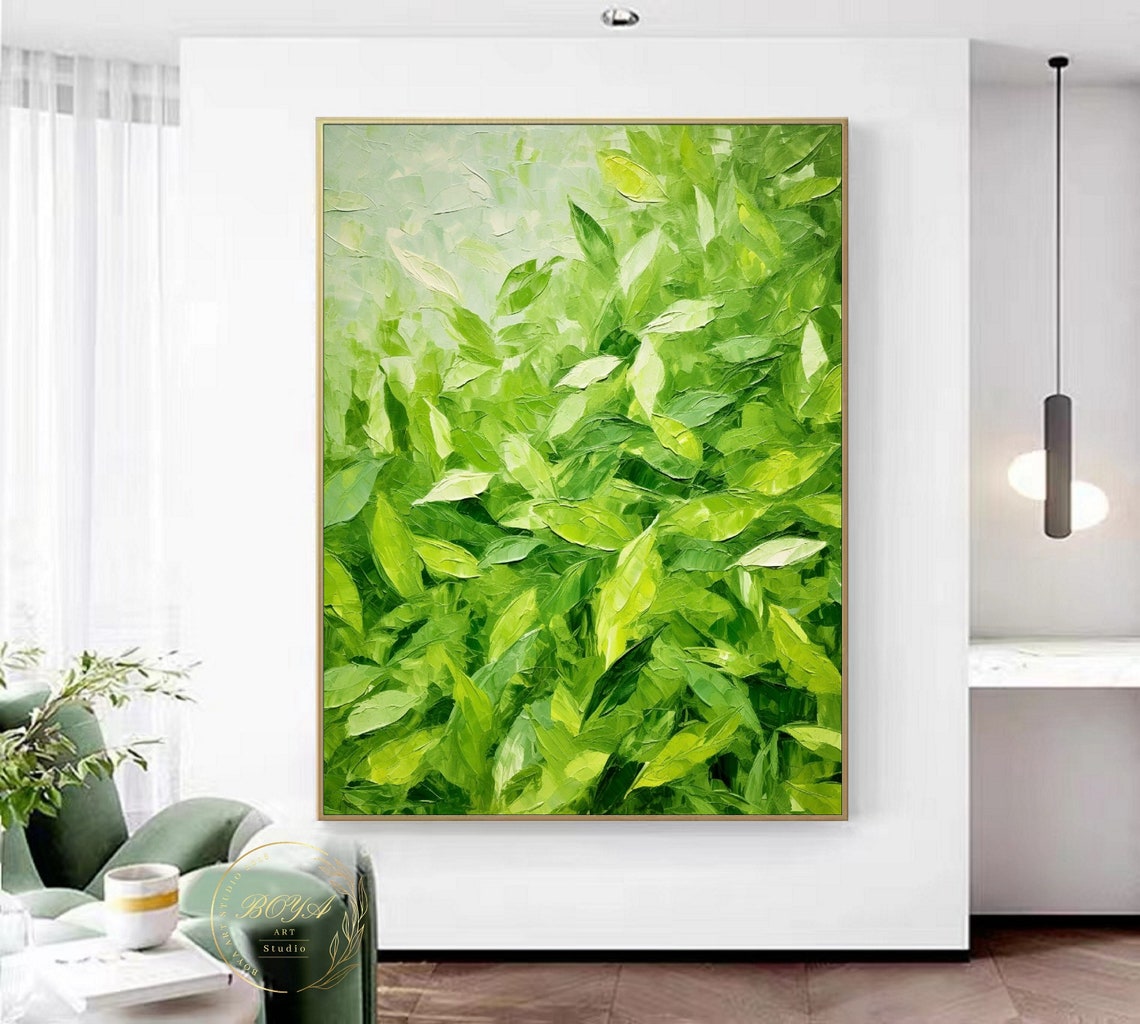 Lush Green Leaves Spring Foliage Thick Textured Abstract Poster - Image 4