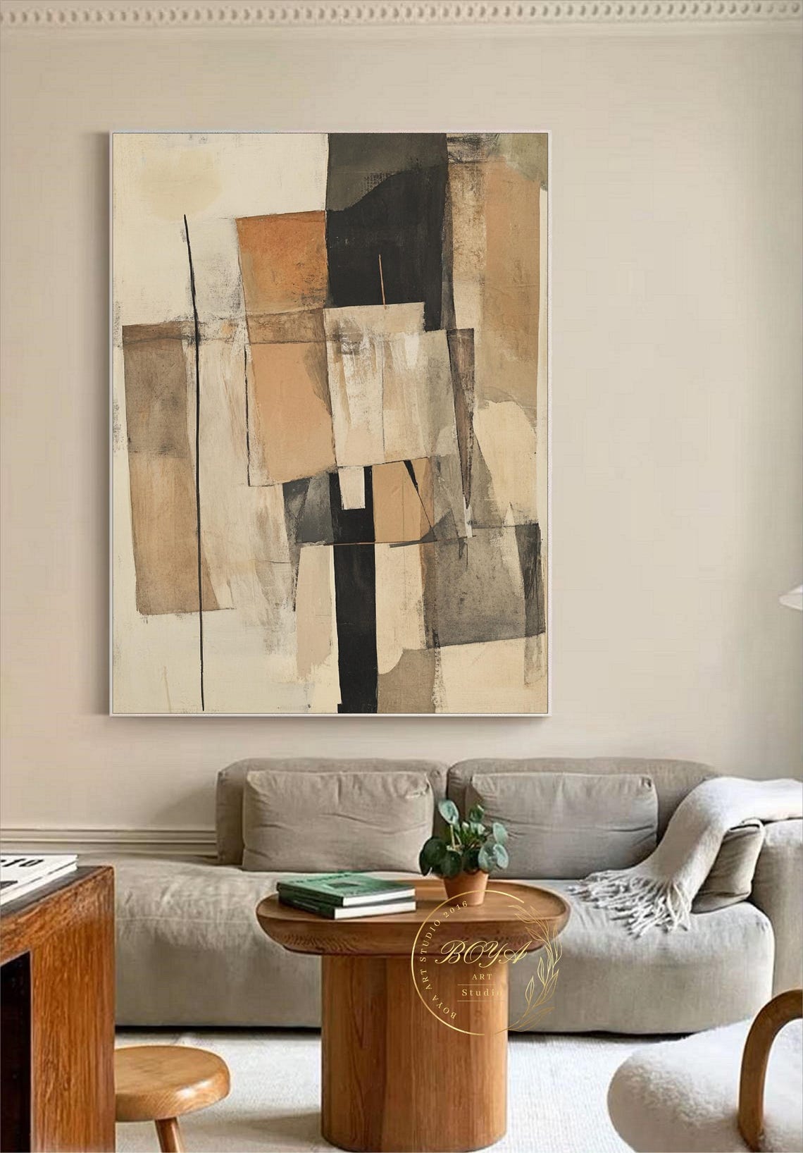 Original Beige Wall Art Beige Abstract Painting Large Black Beige Textured Art Wabi Sabi Wall Art Beige Minimalist Painting Earth Tones Art - Image 5