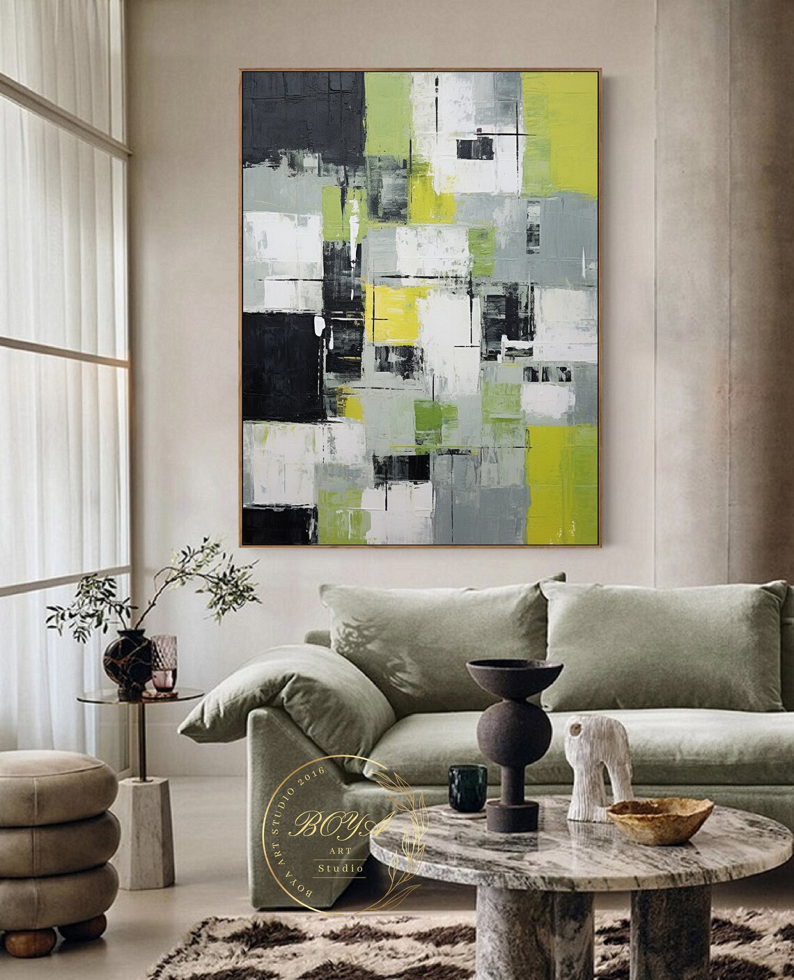 Lime Green Abstract Art Print, Modern Minimalism - Image 2