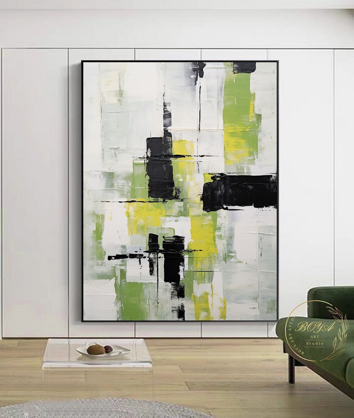 Lime Green Minimalism Black White Abstract Art Print - Image 3