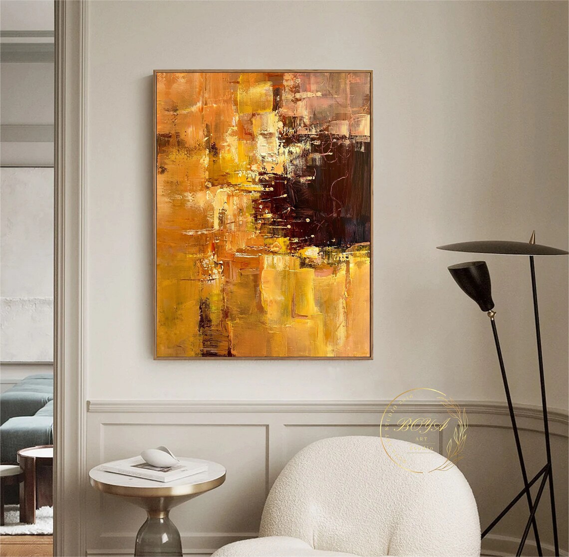 Orange Abstract Painting, Modern Oil Art Print - Image 4