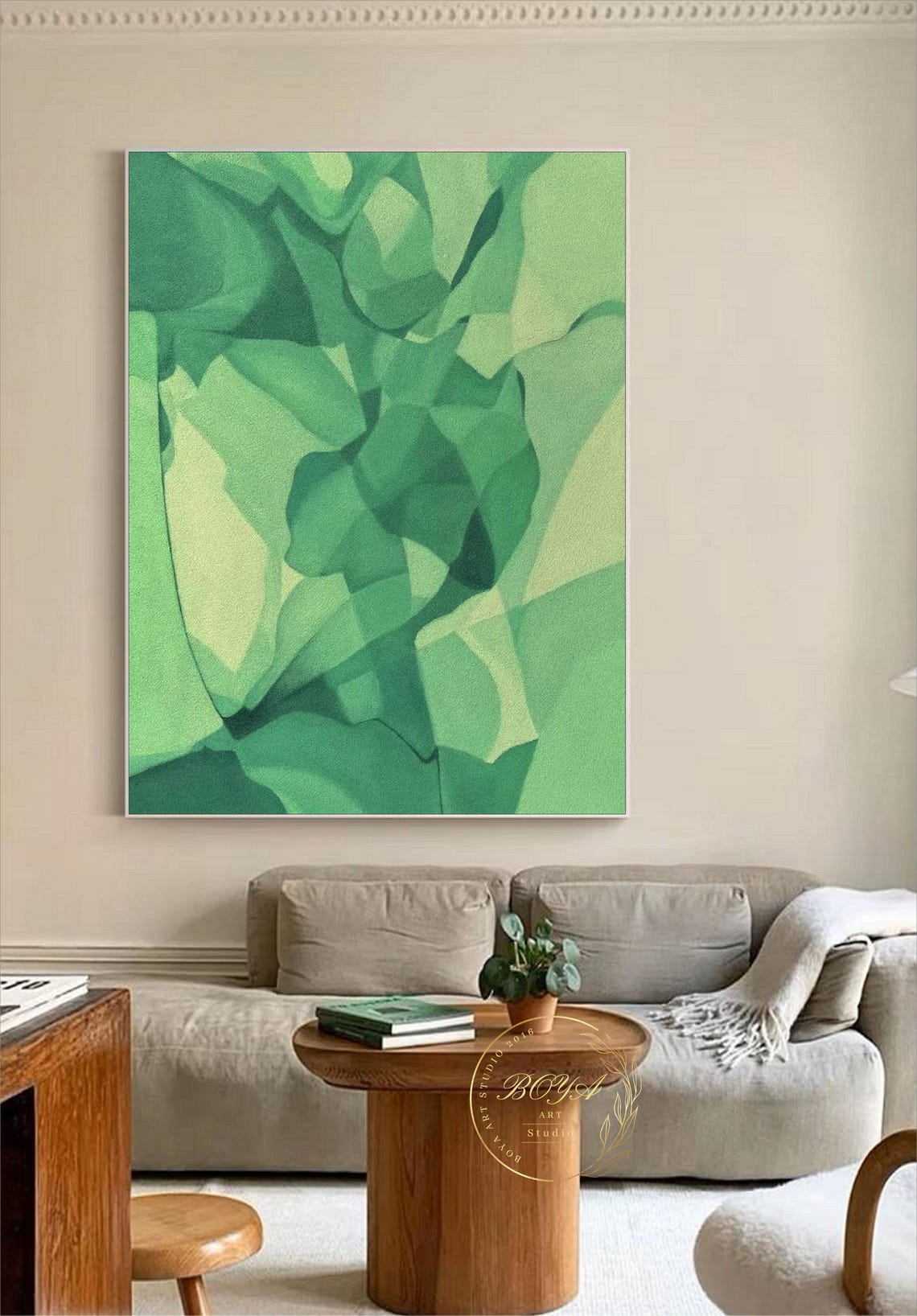 Emerald Green Geometric Faceted Leaves Modern Abstract Decor Poster - Image 3