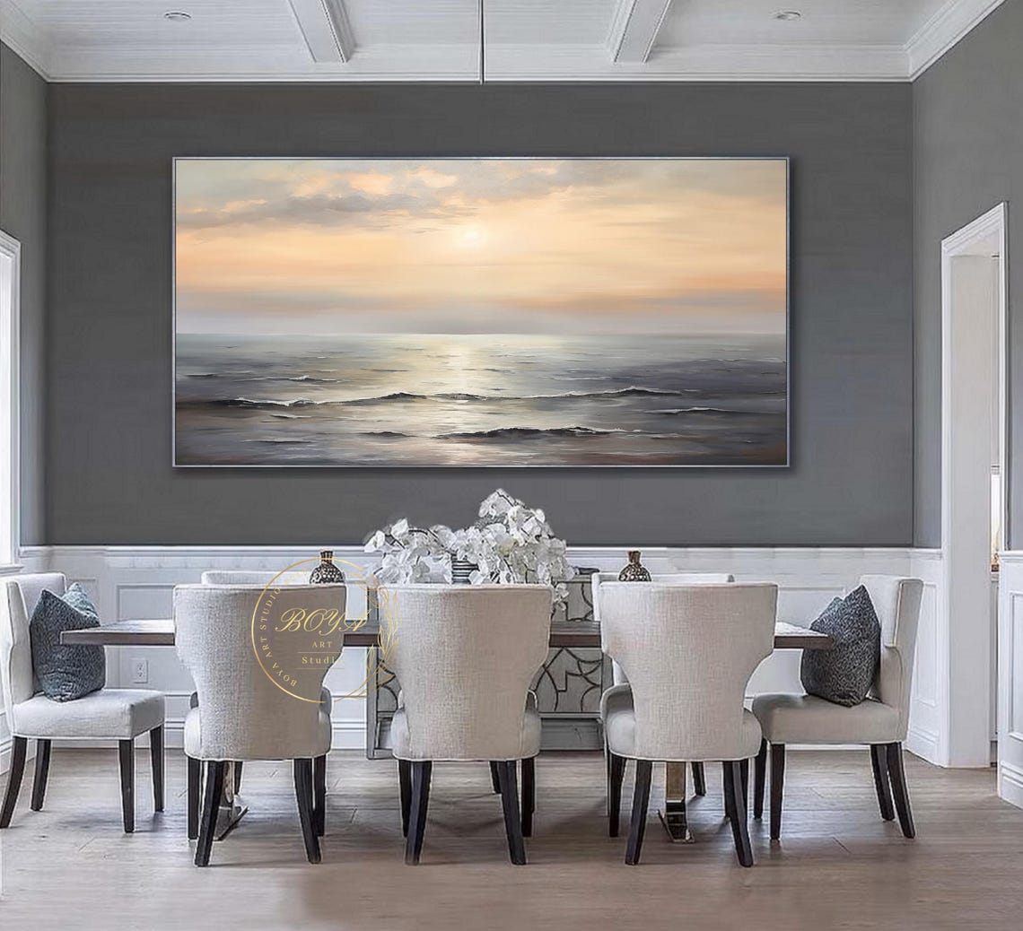 Soft Beige Sunset Seascape Over Calm Ocean Waves Decor Poster - Image 4