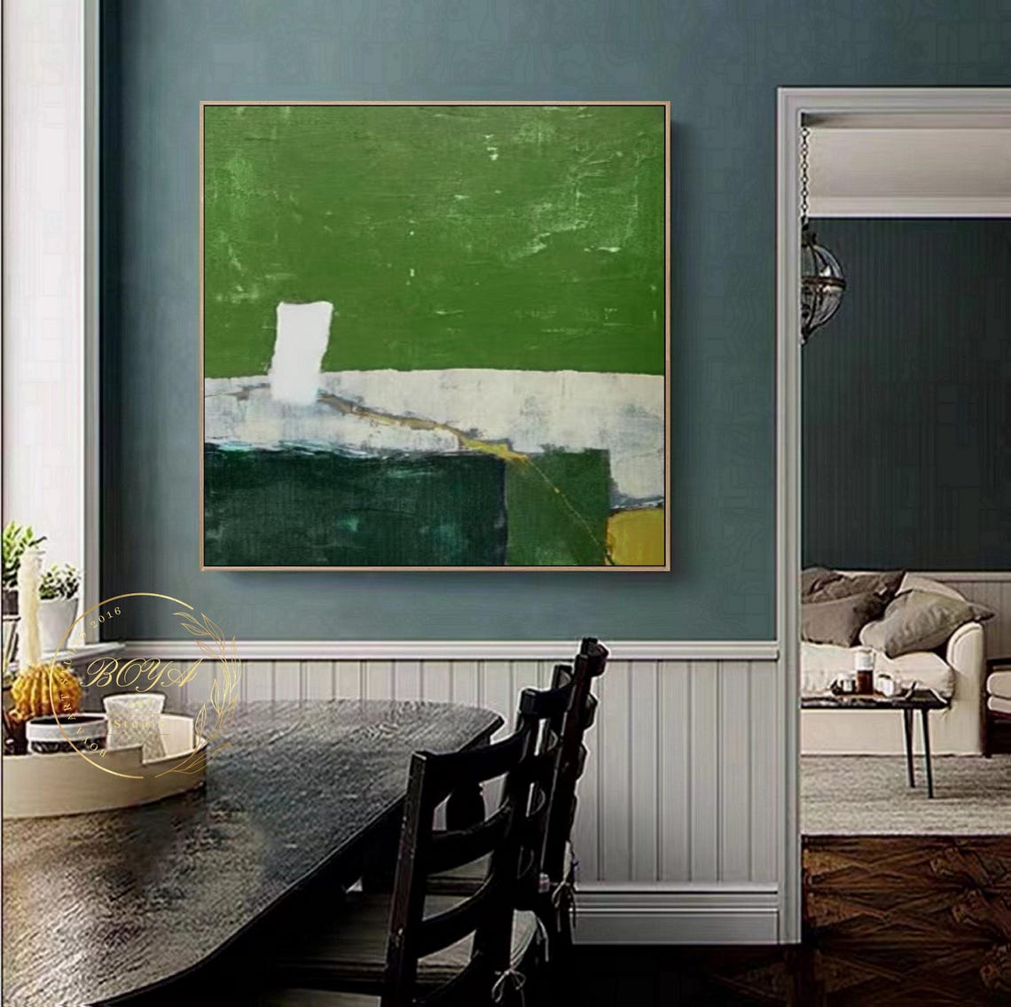 Calm Green Field with White Horizon Minimalist Abstract Poster - Image 3