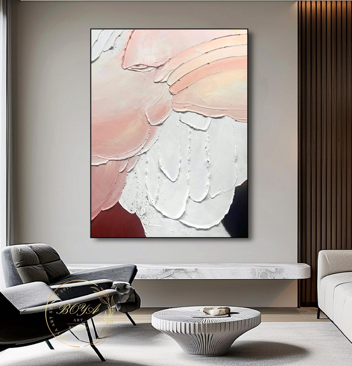 Pink Minimalist Abstract Art Pink Painting White 3d Textured Wall Art Original Abstract Painting Neutral Wabi Sabi Wall Art - Image 2