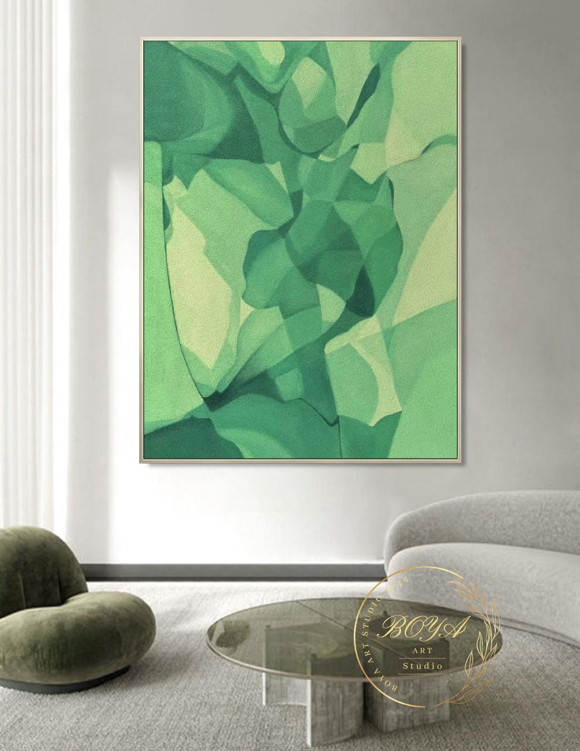 Emerald Green Geometric Faceted Leaves Modern Abstract Decor Poster - Image 5