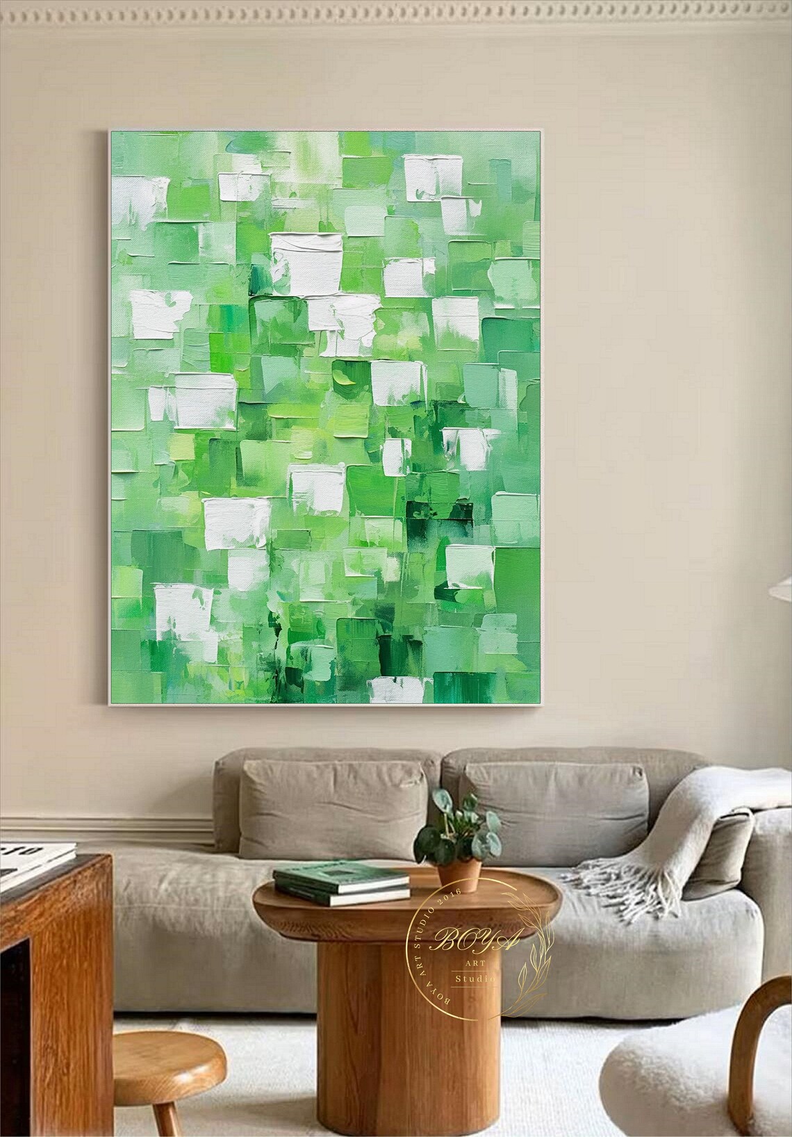 Emerald Green Abstract Painting Green Textured Art Large Green Wall Art Emerald Wall Painting White Textured Painting Green Painting - Image 3