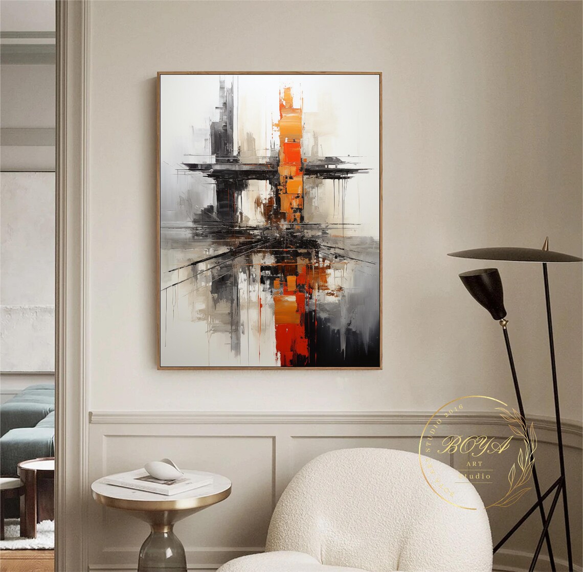 Black White Abstract Oil Painting, Modern Art Print - Image 4