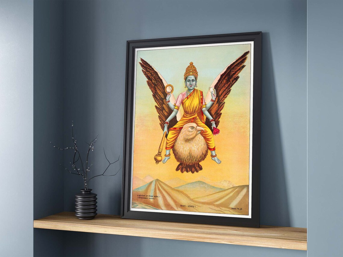 Goddess Sarasvati Riding Garuda Vintage Hindu Religious Art Poster - Image 2