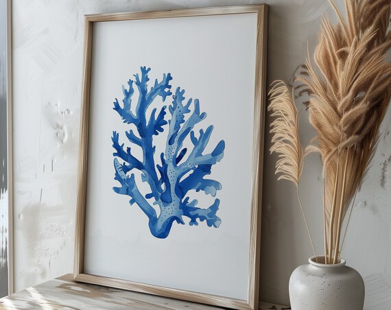 Beach Coral Print Trendy Coastal House Decor Boho Blue Sea Wall Art Summer Nautical Prints Ocean Poster Art