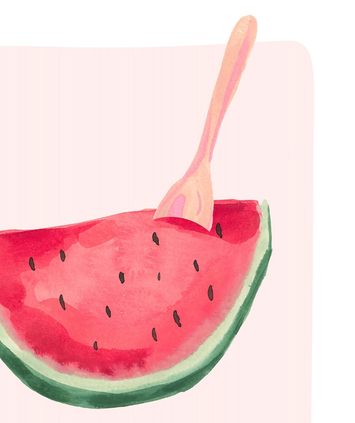 Watermelon Slice Wooden Spoon Pink Kitchen Watercolor Food Wall Art - Image 3