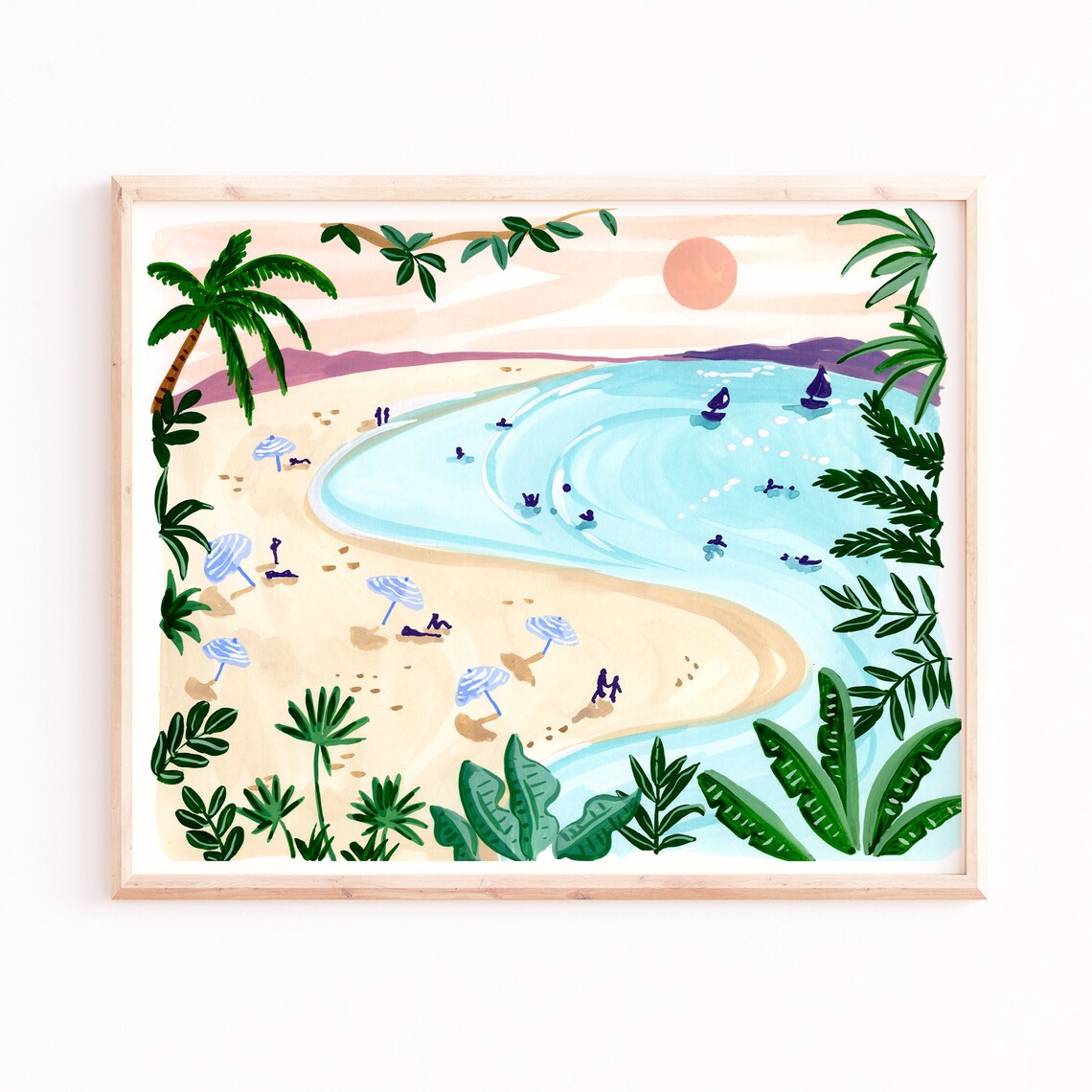 Beach Sunset Ocean Art Print, Tropical Wall Art