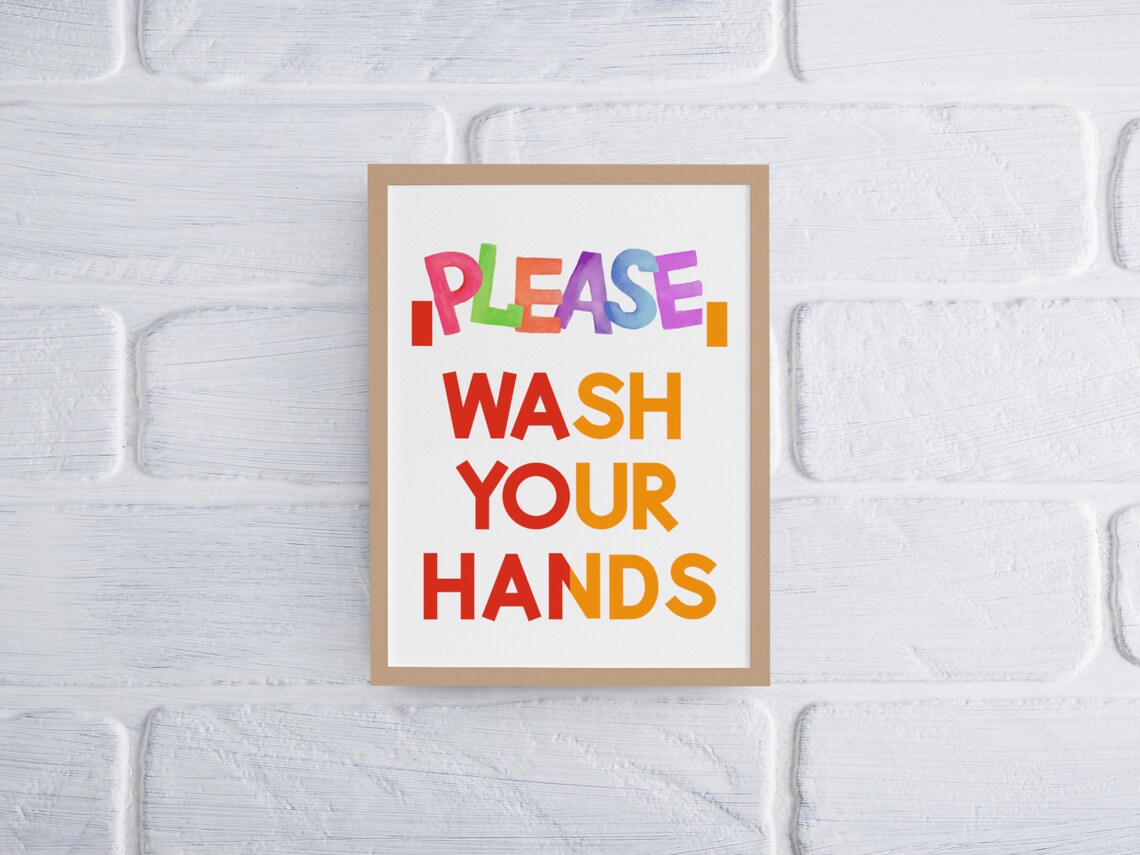 Please Wash Your Hands Rainbow Watercolor Kids Bathroom Poster - Image 4