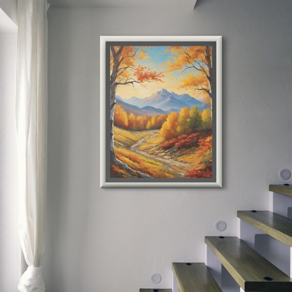 Autumn Landscape Mountain Painting Fall Countryside Scene Poster