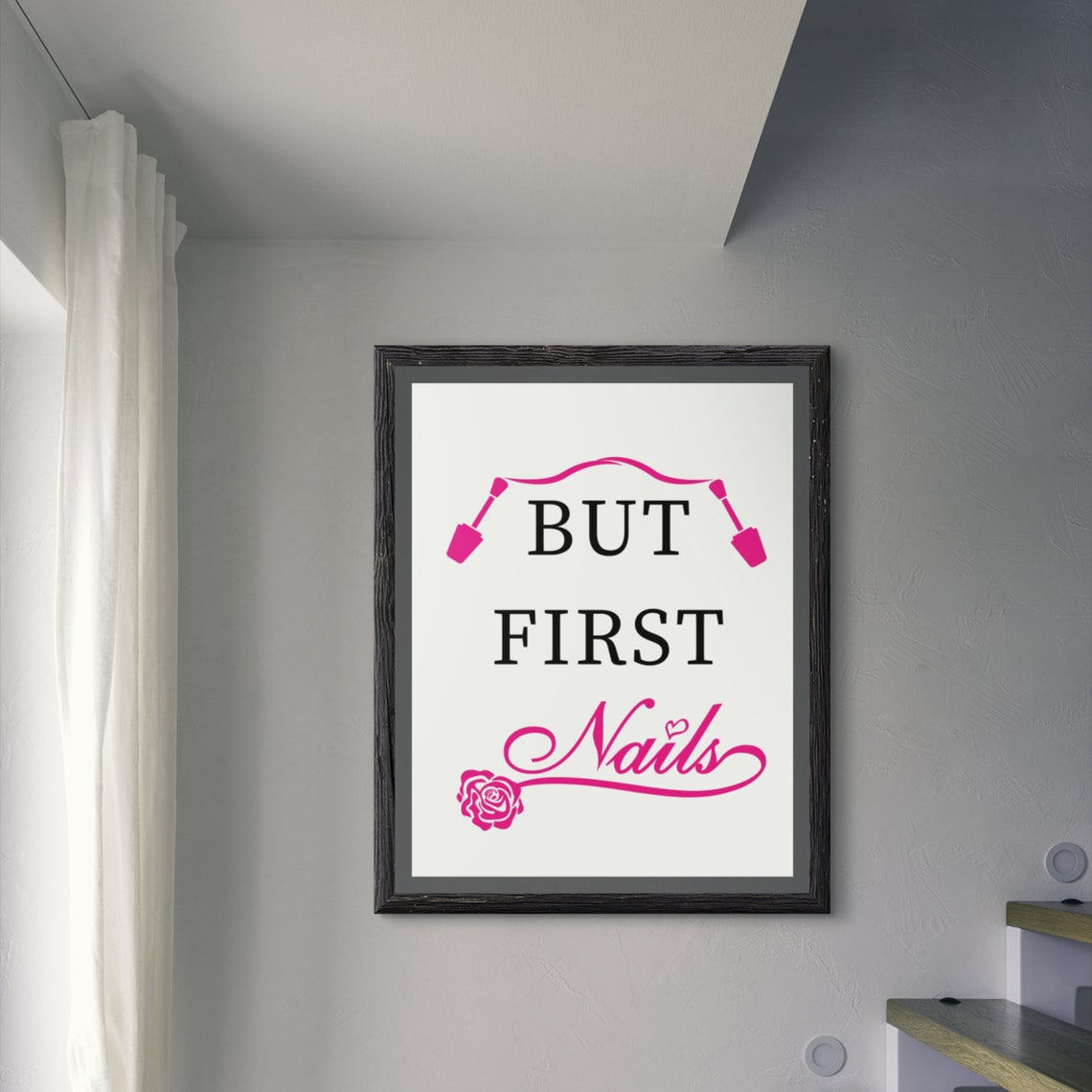 But First Nails Rose Script Pink Manicure Salon Quote Decor Poster