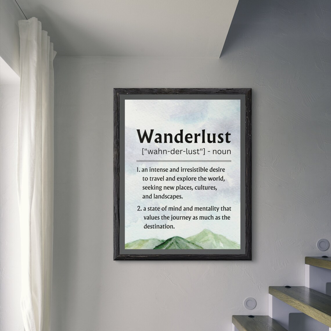 Wanderlust Definition Travel Quote Watercolor Mountain Adventure Poster - Image 8