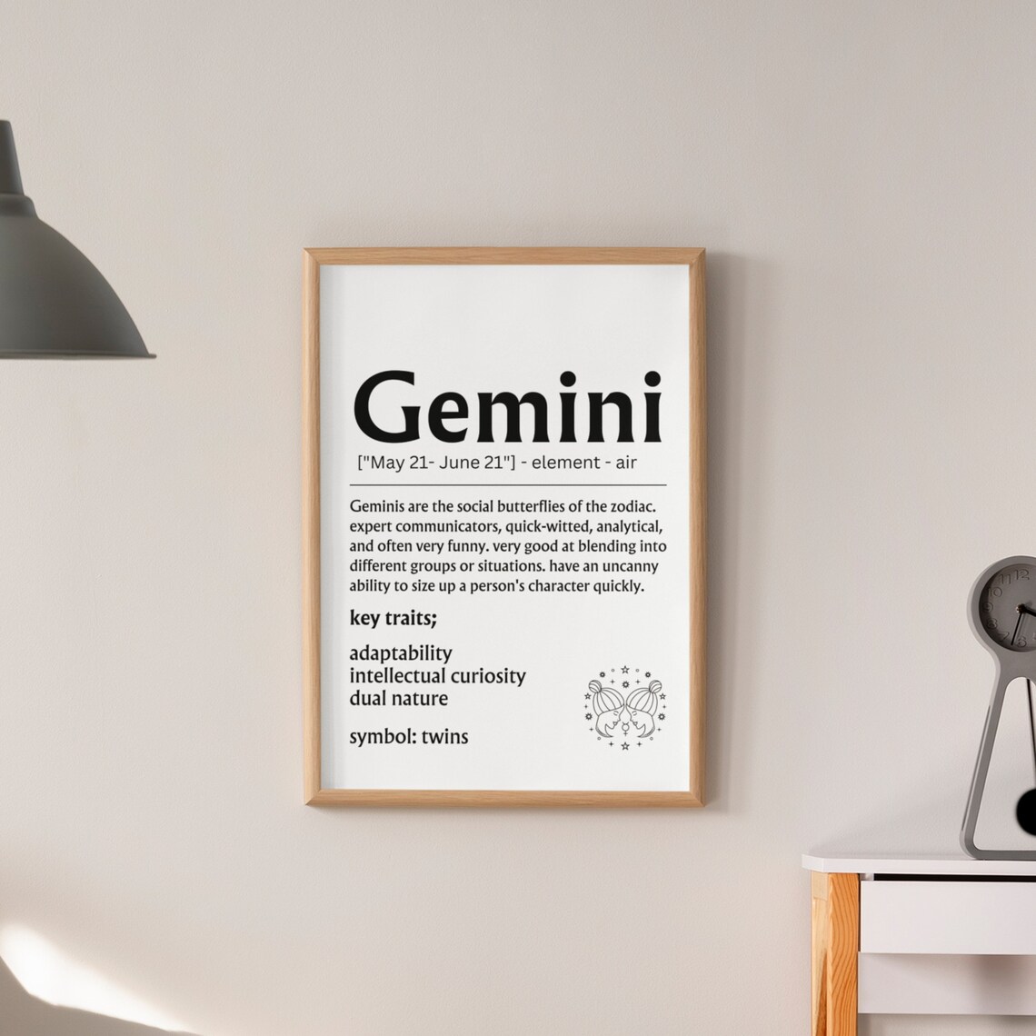 Gemini Zodiac Definition Sign Twins Key Traits Astrology Gift Poster - Image 3