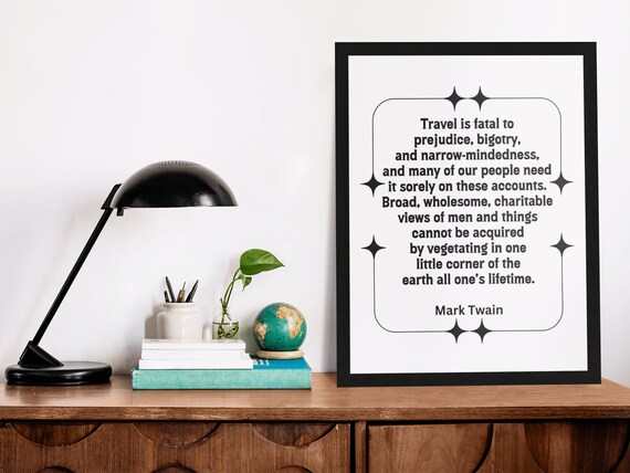 Mark Twain Travel Quote Star Border Office Study Wall Poster