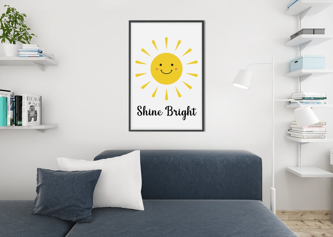 Shine Bright Smiling Yellow Sun Positive Kids Room Art Poster - Image 4