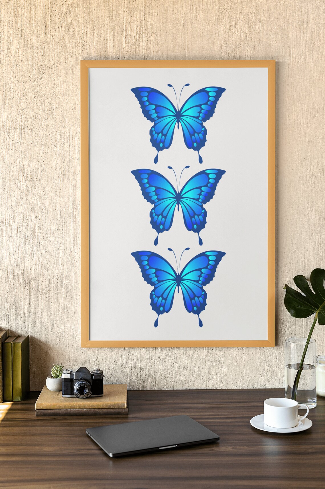 Triple Blue Butterfly Watercolor Trio Minimalist Bedroom Poster - Image 5