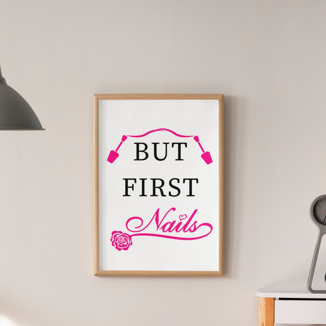 But First Nails Rose Script Pink Manicure Salon Quote Decor Poster - Image 7