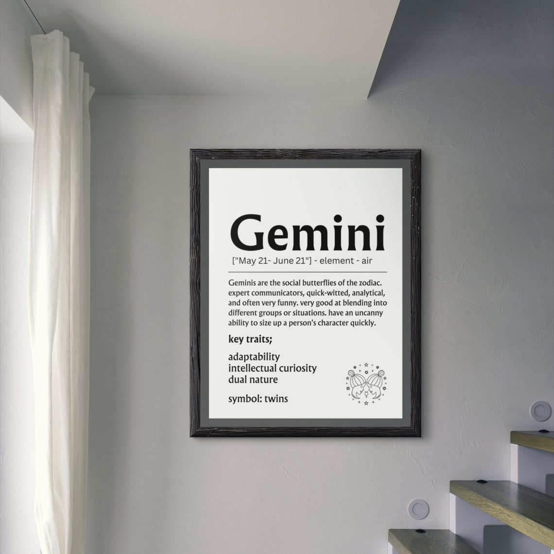 Gemini Zodiac Definition Sign Twins Key Traits Astrology Gift Poster - Image 9