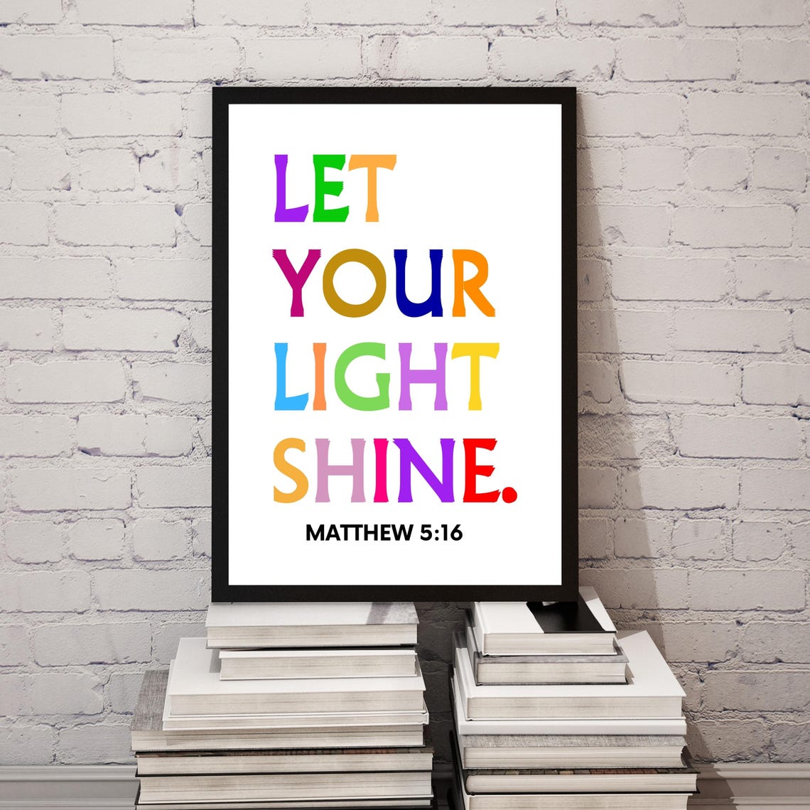 Let Your Light Shine Matthew 516 Rainbow Kids Bible Verse Poster - Image 3