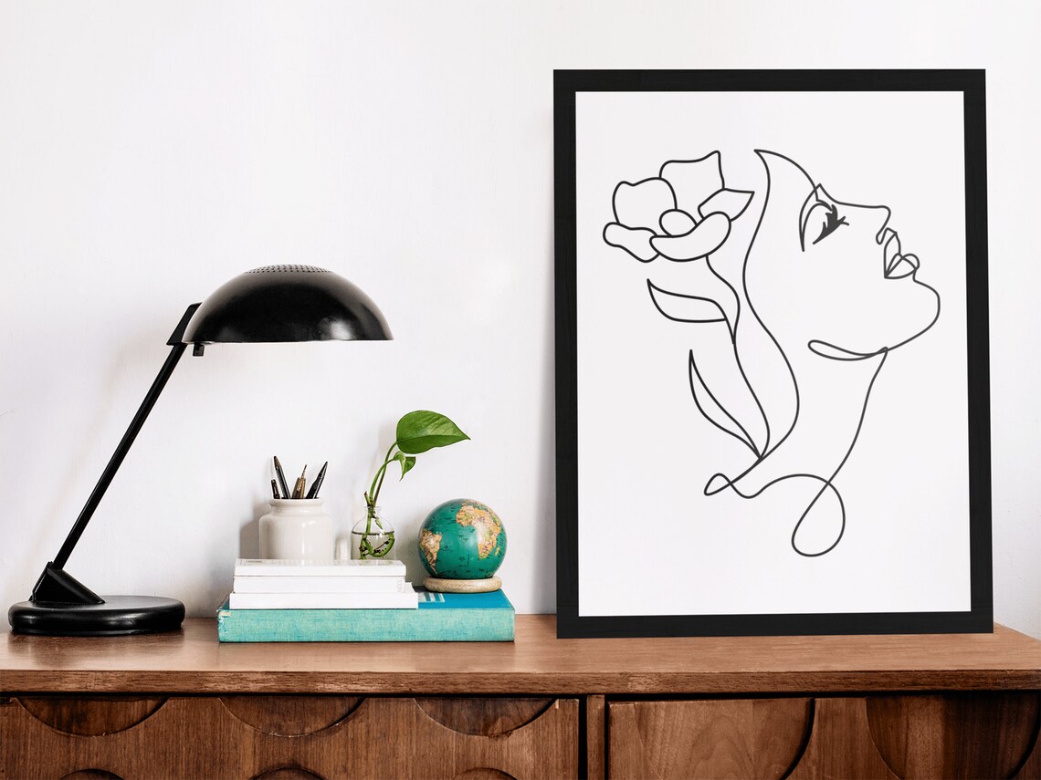Woman Face One Line Drawing Flower Minimalist Floral Art Poster - Image 6