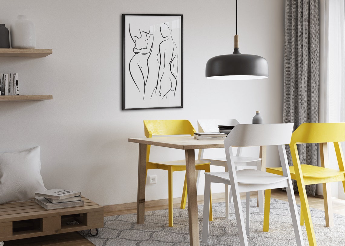 Minimalist Female Body Line Drawing Two Silhouettes Art Poster - Image 2