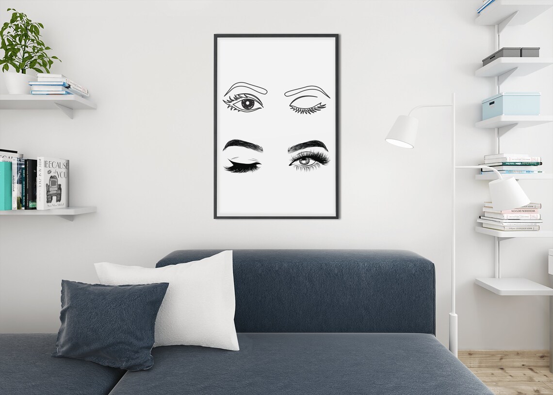 Winking Eyes Lash Line Art Beauty Salon Feminine Eye Sketch Poster