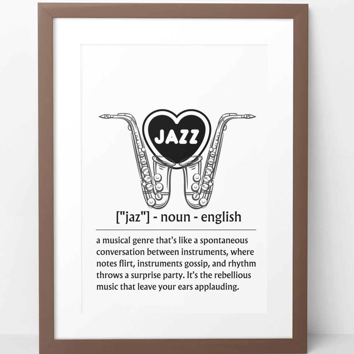 Jazz Definition Saxophone Music Lover Heart Musical Typography Poster - Image 3
