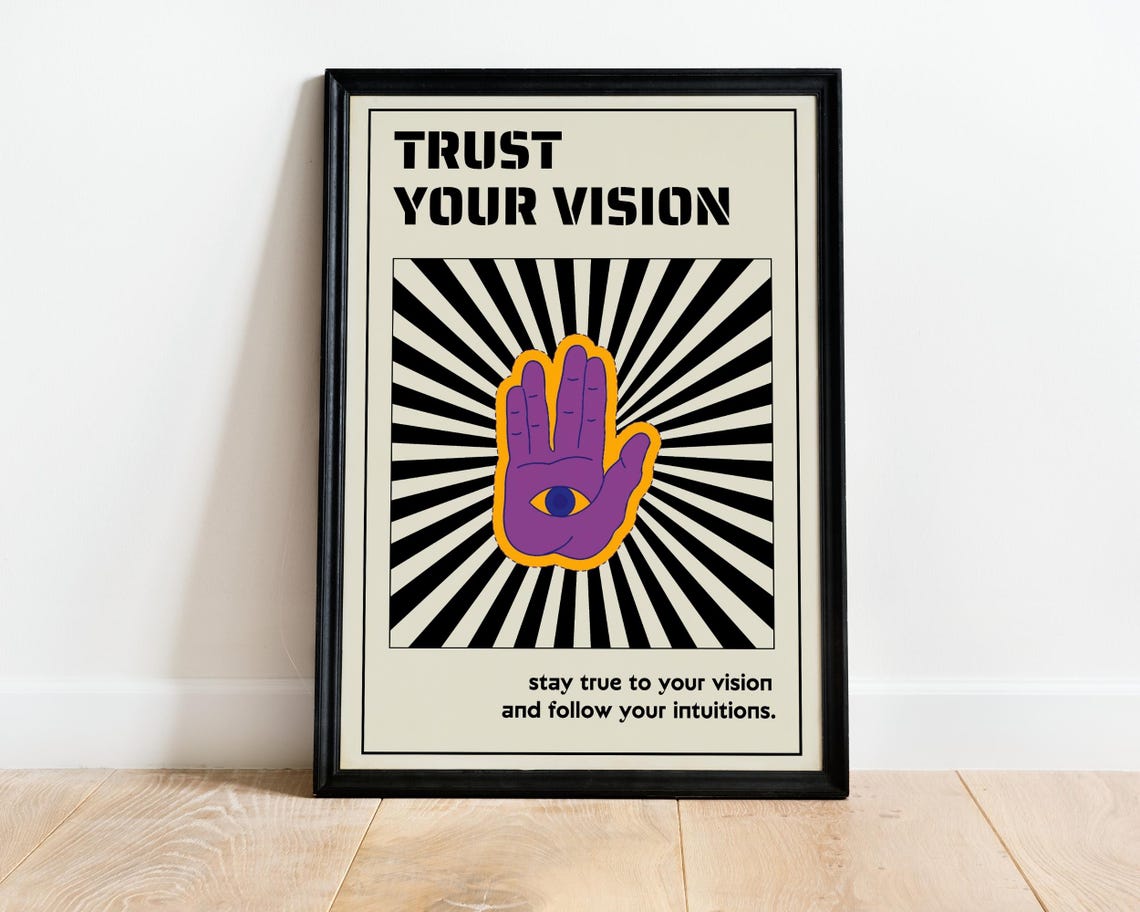 Trust Your Vision Purple Hamsa Hand Evil Eye Sunburst Quote Poster - Image 2
