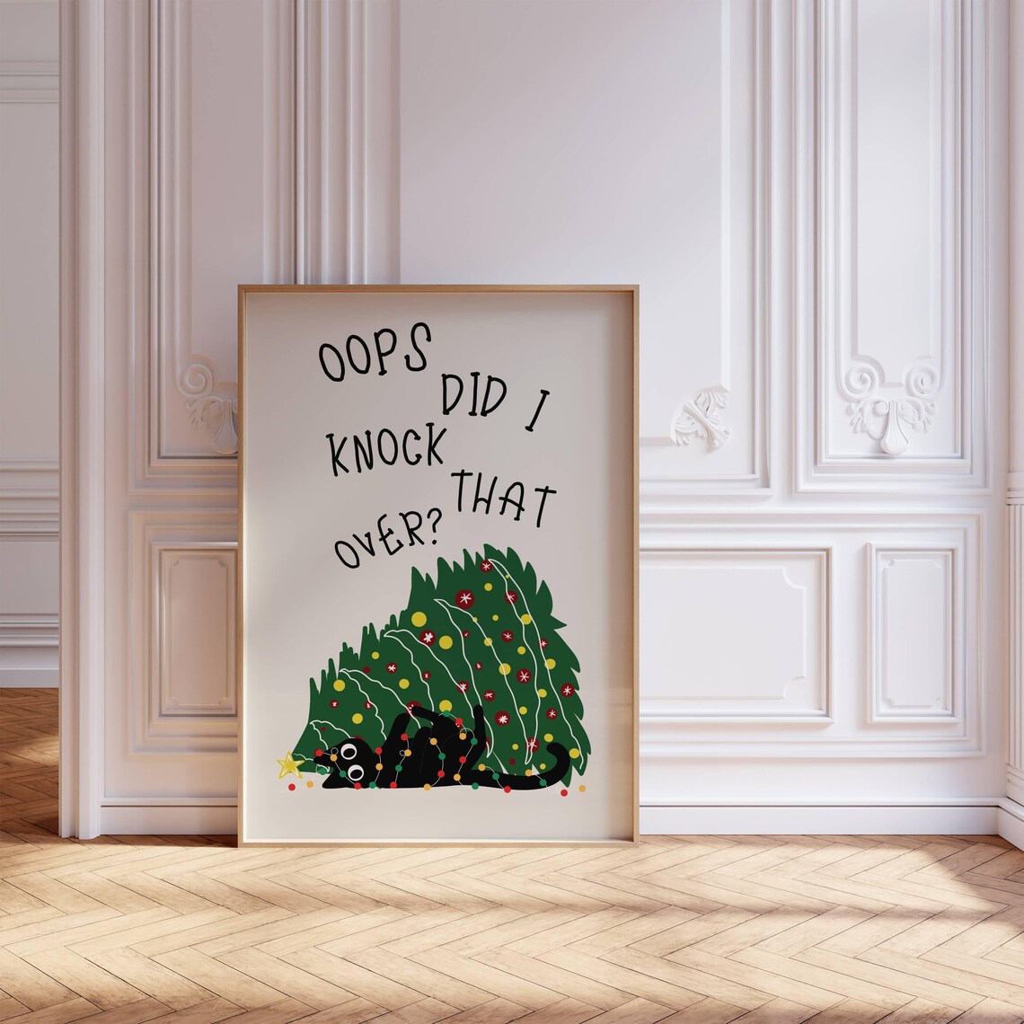 Funny Christmas Tree And Black Cat Art Print - Image 8