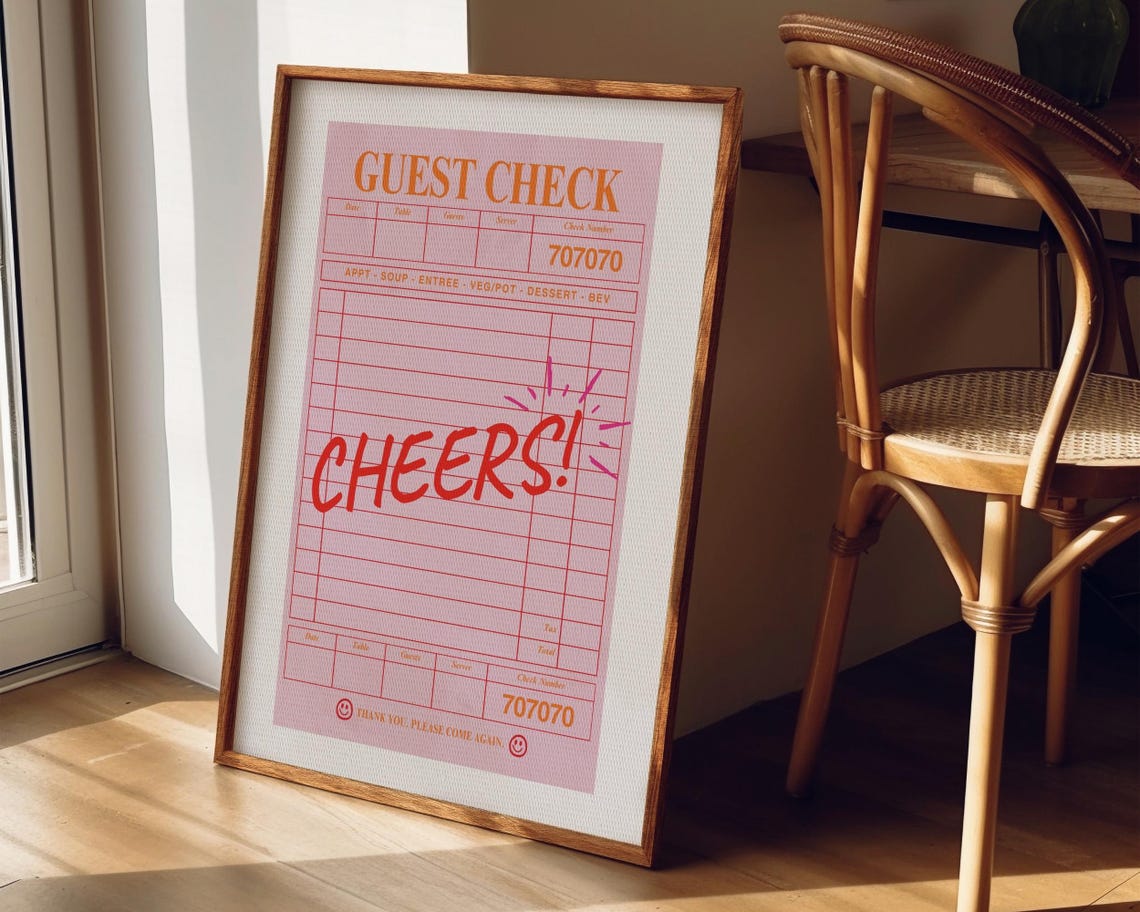 Cheers Guest Check Pink Retro Bar Cart Decor Trendy Party Quote Poster - Image 6