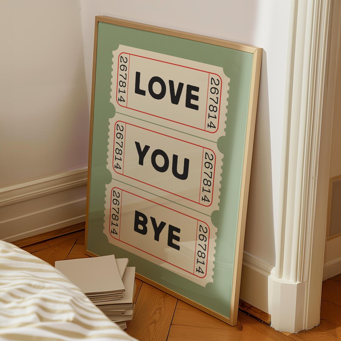 Love You Bye Retro Ticket Art Print, Hallway Decor - Image 7