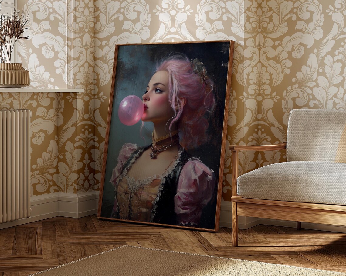 Pink Bubblegum Rococo Lady Oil Painting Style Altered Portrait Poster - Image 8