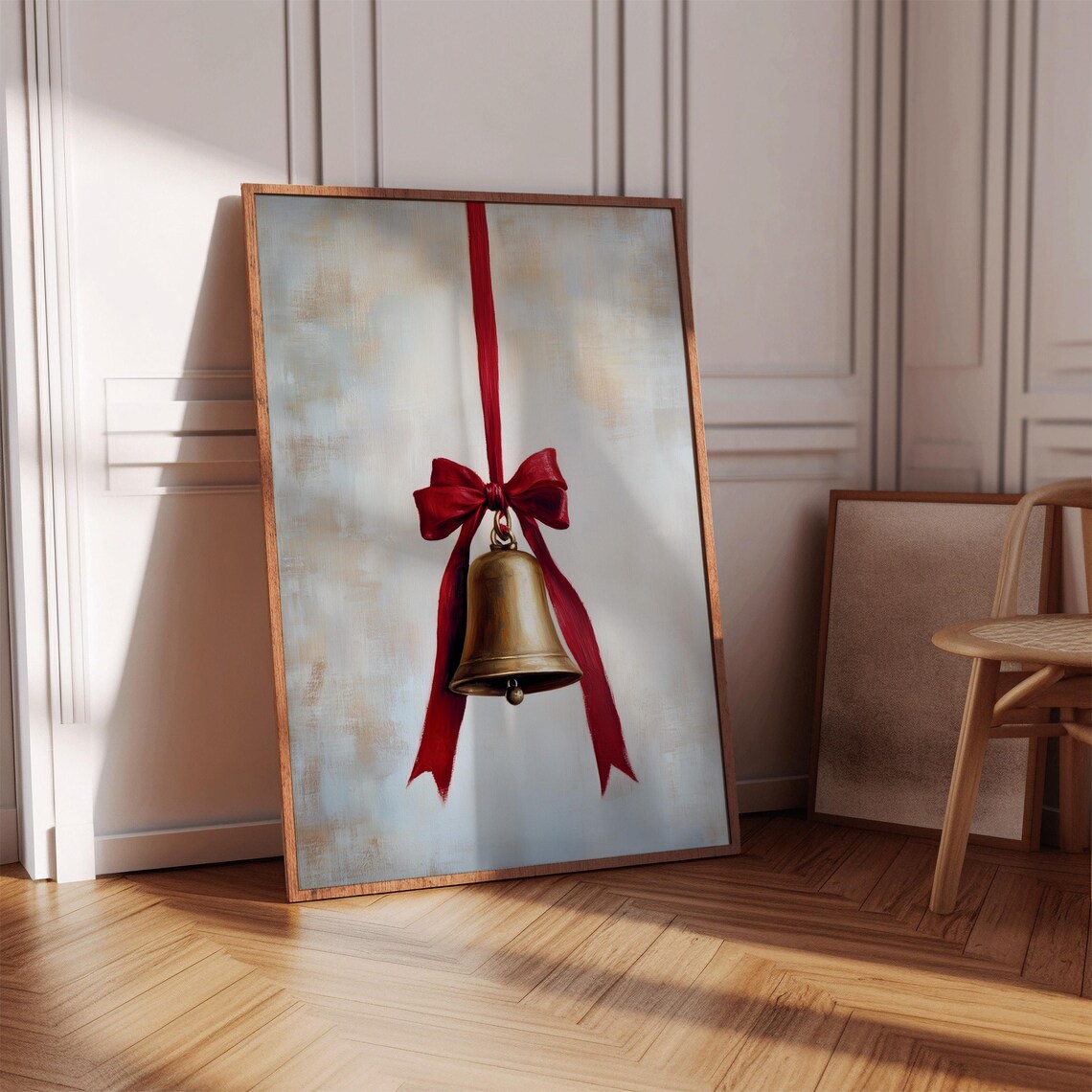 Vintage Christmas Bell With Red Ribbon Moody Holiday Art Poster - Image 2