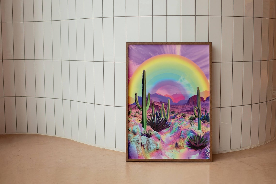 Psychedelic Desert Landscape, 70s Retro Art Print - Image 4