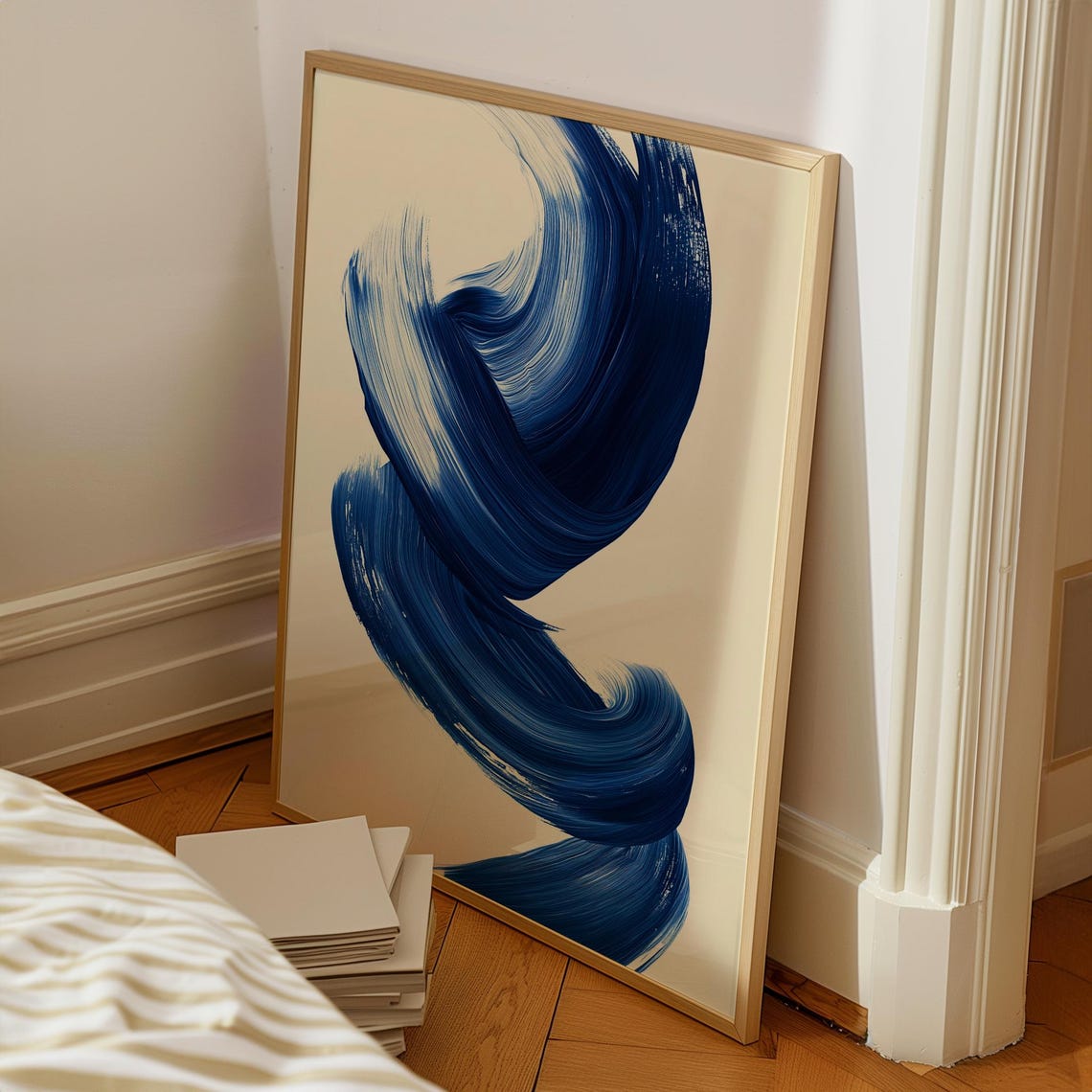 Navy Blue Abstract Mid Century Art Print - Image 2